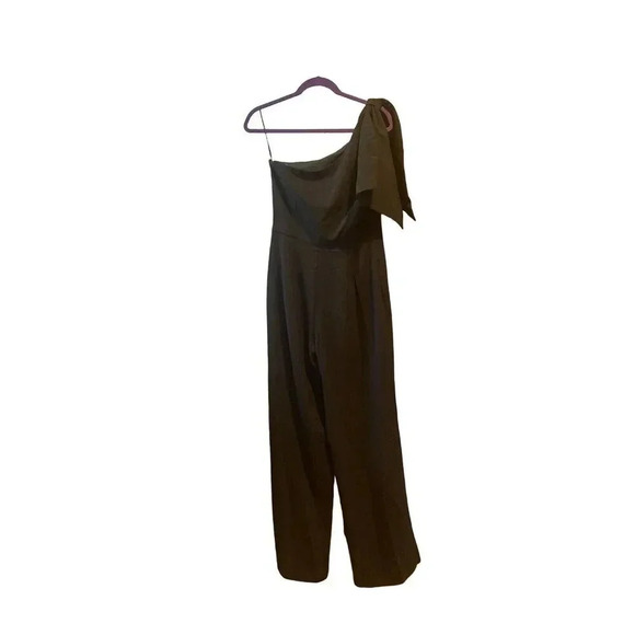 NWT DRESS THE POPULATION Tiffany Jumpsuit black One Shoulder Bow Wide Leg Medium - Picture 8 of 11